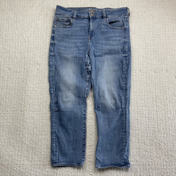 American Eagle Outfitters Artist Crop Next Level Stretch Blue Jeans Women 14 Reg - Picture 1 of 12